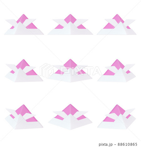 こどもの日のイラスト素材　折り紙の兜　ピンク　カット9点セット 88610865