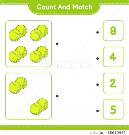 Count and match, count the number of Tennis Ball and match with the right numbers. Educational children game, printable worksheet, vector illustration Count and match, count the number of Tennis Ball and match with the right numbers. Educational children game, printable worksheet, vector illustration 88610955