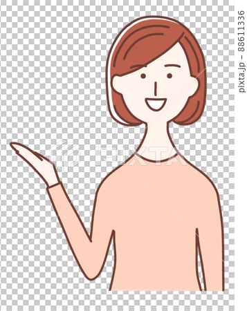 一個穿著粉紅色衣服的女人，引導她舉起右手 88611336