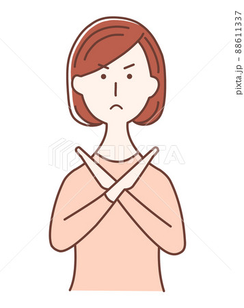 ピンクの服を着て手でバッテンする怒った顔の女性 ピンクの服を着て手でバッテンする怒った顔の女性 88611337