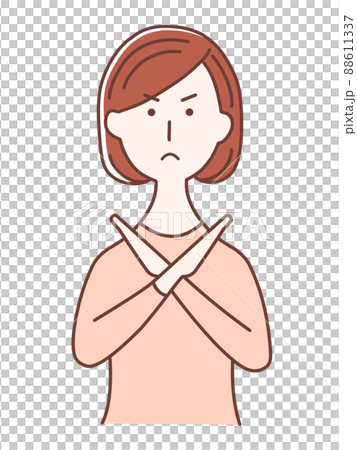 An angry-faced woman dressed in pink and batten by hand 88611337