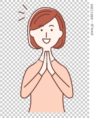 一個穿著粉色衣服，雙手合十的女人 88611369