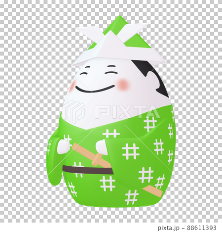 Illustration material for Children's Day Egg character wearing an origami helmet (1_1) Light green 88611393