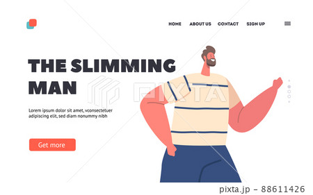 Slimming Man Landing Page Template. Athletic Man in Sportswear Running Marathon or Sprint. Sport Activity, Jogging 88611426