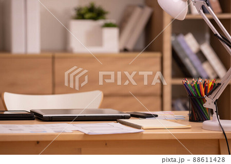 Artist designer desk workspace with colour and supplies 88611428