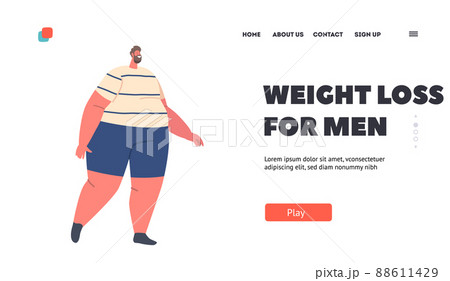 Weight Loss for Men Landing Page Template. Male Character Healthy Life. Corpulent Fat Man Wear Sports Suit Dieting 88611429