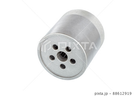 hydraulic piston polytherm pump with male thread iron detail concrete pump spare part with technological holes for pumping liquid concrete, object isolated on white background. hydraulic piston polytherm pump with male thread iron detail concrete pump spare part with technological holes for pumping liquid concrete, object isolated on white background. 88612919