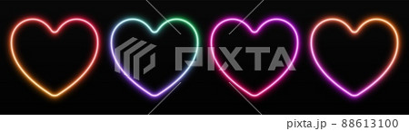 Gradient neon heart frames set. Glowing borders isolated on a dark background. 88613100