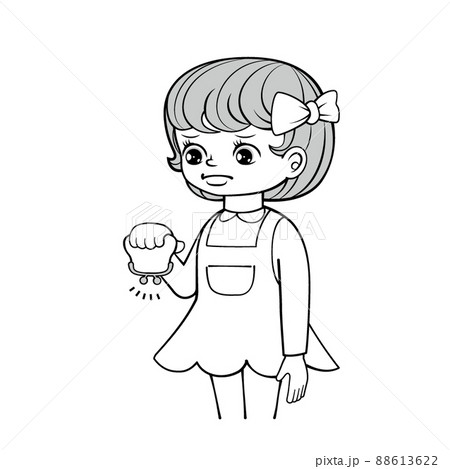 金欠_昭和テイストの女の子_モノクロ 88613622