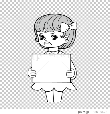 フリップ_怒る_昭和テイストの女の子_モノクロ 88613628