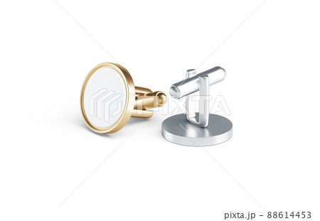 Blank round gold and silver cufflinks toggle mockup, front back Blank round gold and silver cufflinks toggle mockup, front back 88614453