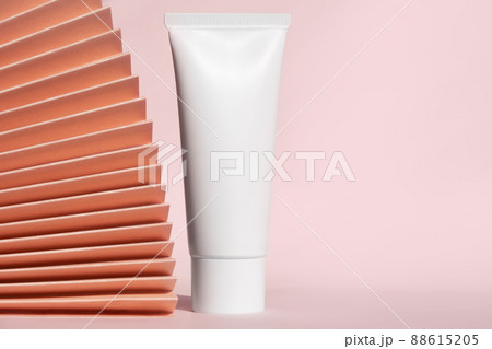 Hand cream, moisturizer, sunscreen, cleanser in plastic white tube template container. Skin care beauty cosmetic bottle mockup. 88615205
