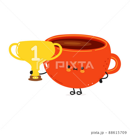 Cute funny cup of coffee character with speech bubble. Vector hand drawn cartoon kawaii character illustration icon. Isolated on white background. Happy cup of coffee character concept 88615709