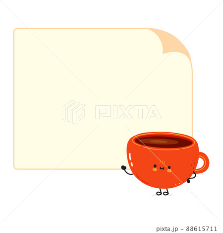 Cute funny cup of coffee character with speech bubble. Vector hand drawn cartoon kawaii character illustration icon. Isolated on white background. Happy cup of coffee character concept 88615711