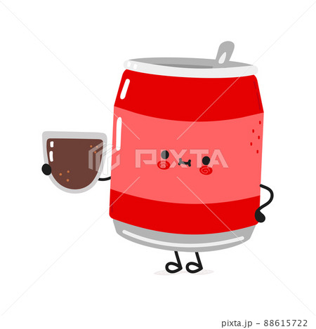Cute can of soda with glass of juice. Vector hand drawn doodle style cartoon character illustration icon design. Card happy with cute happy can of soda Cute can of soda with glass of juice. Vector hand drawn doodle style cartoon character illustration icon design. Card happy with cute happy can of soda 88615722