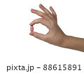 Demonstration of a pill between the fingers of the hand. 88615891