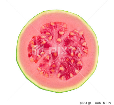 Guava fruit slice isolated on white background with clipping path and full depth of field. Top view. Flat lay 88616119