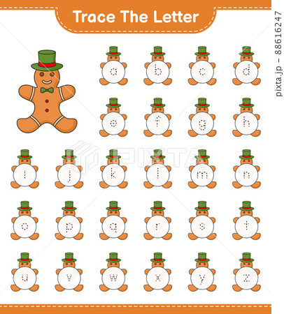 Trace the letter. Tracing letter alphabet with Gingerbread Man. Educational children game, printable worksheet, vector illustration 88616247