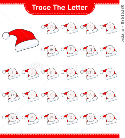 Trace the letter. Tracing letter alphabet with Santa Hat. Educational children game, printable worksheet, vector illustration 88616280