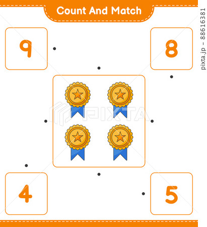 Count and match, count the number of Trophy and match with the right numbers. Educational children game, printable worksheet, vector illustration 88616381