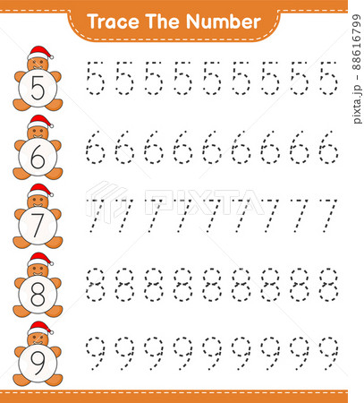 Trace the number. Tracing number with Gingerbread Man. Educational children game, printable worksheet, vector illustration 88616799