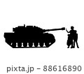 Silhouettes of woman with children stops the tank. Stop war. 88616890