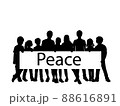 Silhouettes of children holds placard Peace. 88616891