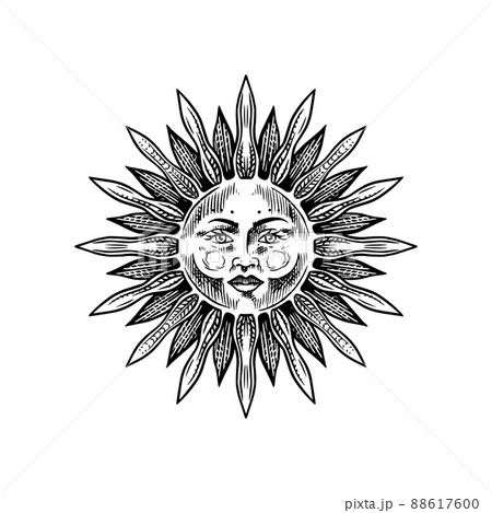 Bohemian esoteric sketch. Sun with a face. - Stock Illustration  [88617600] - PIXTA