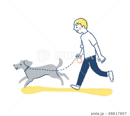 犬と散歩をしている若い男性 犬と散歩をしている若い男性 88617807