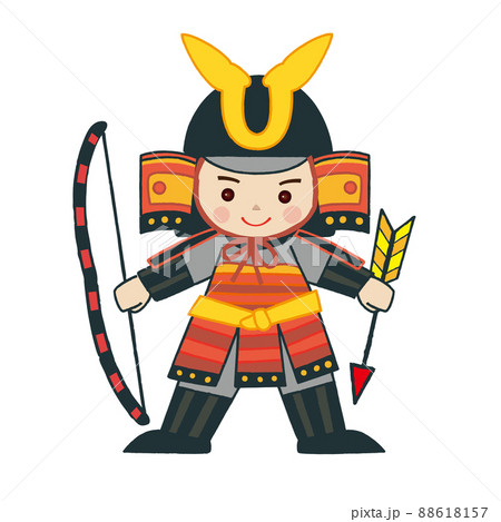 こどもの日素材 弓矢を持った鎧兜の男の子のイラスト素材