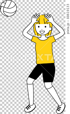 一個帶著微笑做排球上手傳球的女人 Simple Touch Yellow 88619133