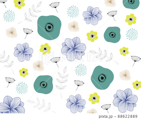 北欧線画花柄背景 サマーカラー のイラスト素材 6228