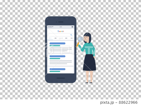 在智能手機上搜索的日本女性的插圖素材 在智能手機上搜索的日本女性的插圖素材 88622966