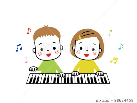 ピアノを仲良く連弾している男の子と女の子 88624459