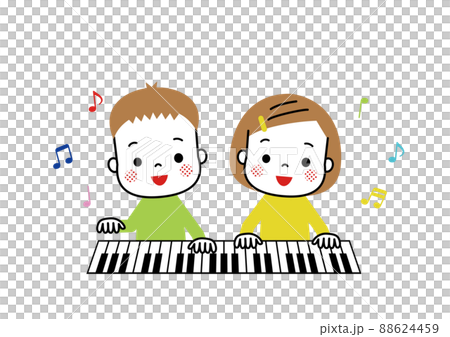 ピアノを仲良く連弾している男の子と女の子 88624459