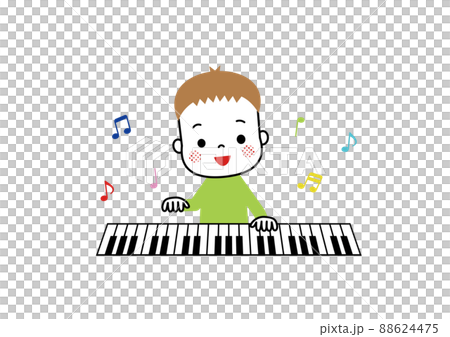 A boy playing the piano happily 88624475