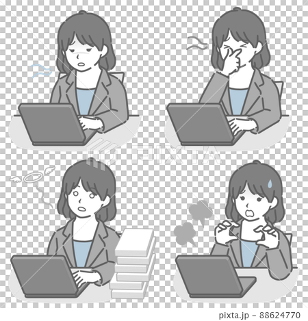 A young woman in a suit who has a hard time working on a computer 88624770