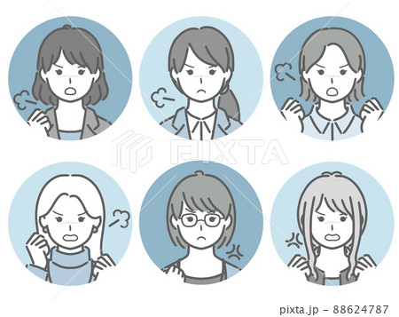 怒る女性の丸アイコンセット（仕事向きの服装） 88624787