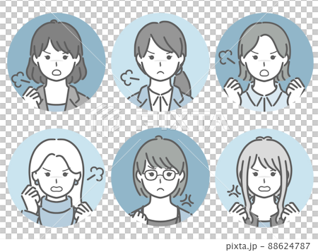 怒る女性の丸アイコンセット（仕事向きの服装） 88624787