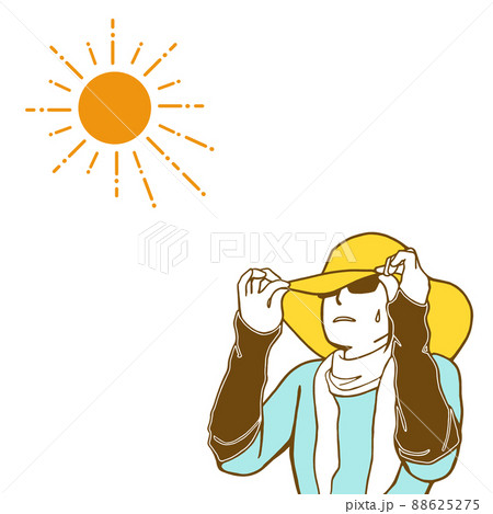 日差しを避ける女性のポップなイラスト素材のイラスト素材