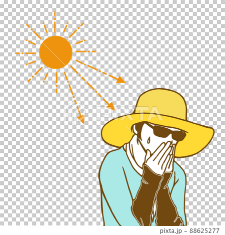 日差しを避ける女性のコミカルなイラスト 日差しを避ける女性のコミカルなイラスト 88625277