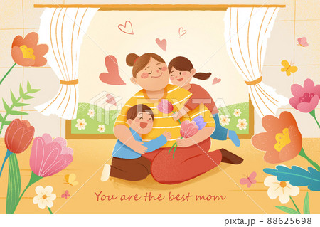 Kids hug their mother with love Kids hug their mother with love 88625698