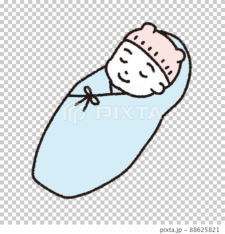 おくるみに包まれている赤ちゃんのシンプルなイラストのイラスト素材 6251