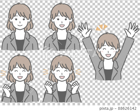 一個穿著西裝的年輕女子，表情快樂 88626142