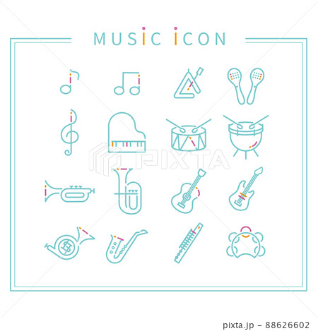 3色の線画アイコン 音楽や楽器 3色の線画アイコン 音楽や楽器 88626602