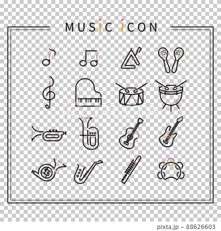 Three-color line drawing icon music and musical instruments black keynote Three-color line drawing icon music and musical instruments black keynote 88626603
