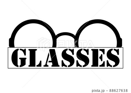Glasses with round lenses and signboard with text. Vector template on empty background. Glasses with round lenses and signboard with text. Vector template on empty background. 88627638