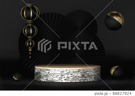 black stage podium decoration suitable for products.3D rendering black stage podium decoration suitable for products.3D rendering 88627924