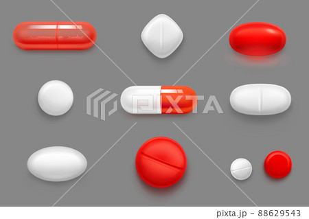 Pills, tablets and red and white capsules - Stock Illustration [88629543] - PIXTA