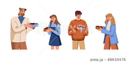 Flat unhappy people holding open empty wallet with no pocket money Flat unhappy people holding open empty wallet with no pocket money 88630476
